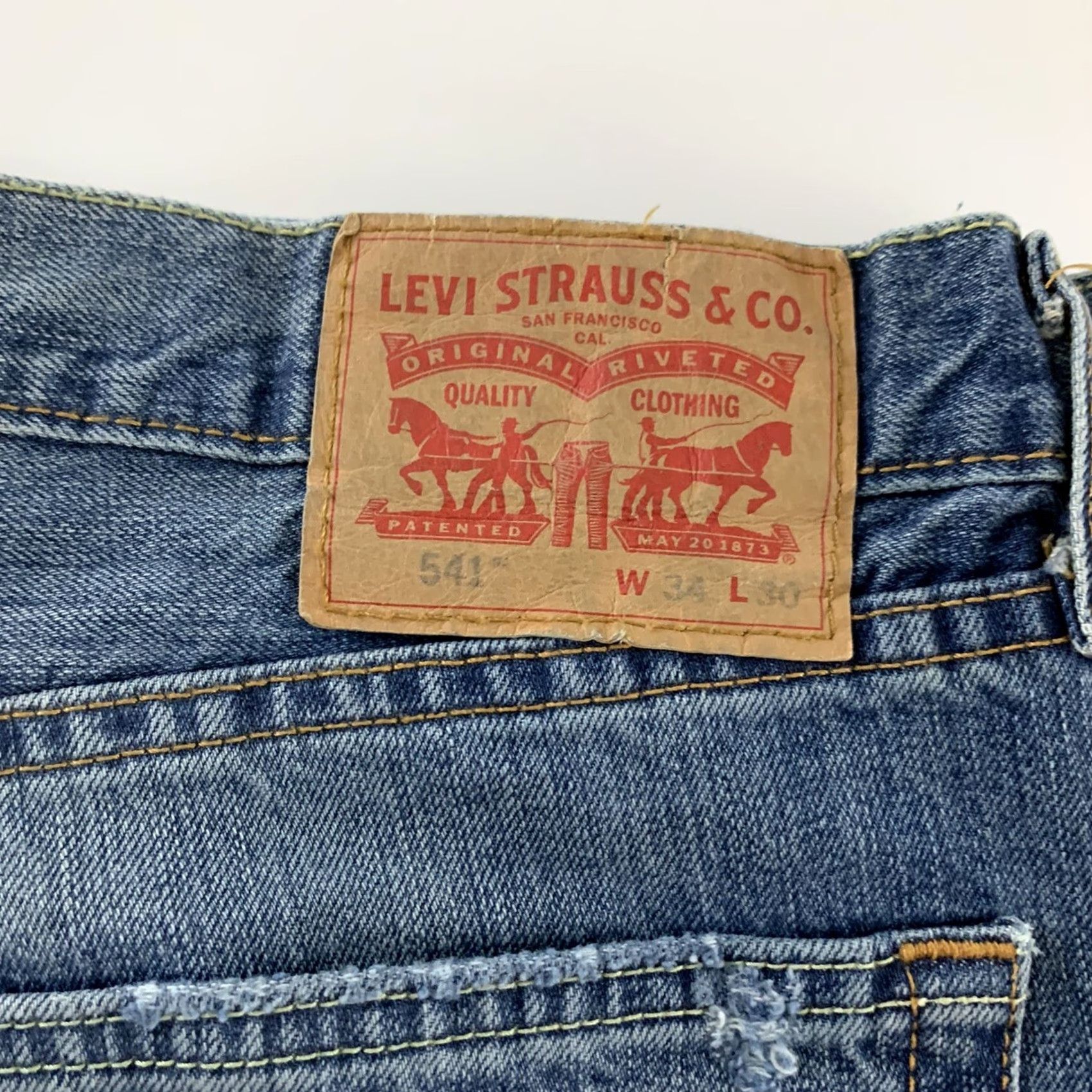 Levi's Levi's 541 Athletic Fit Jeans Denim Blue 34x30 Mens Medium Wash Distressed Straight Pants Jeans Size US 34 / EU 50 - 2 Thumbnail