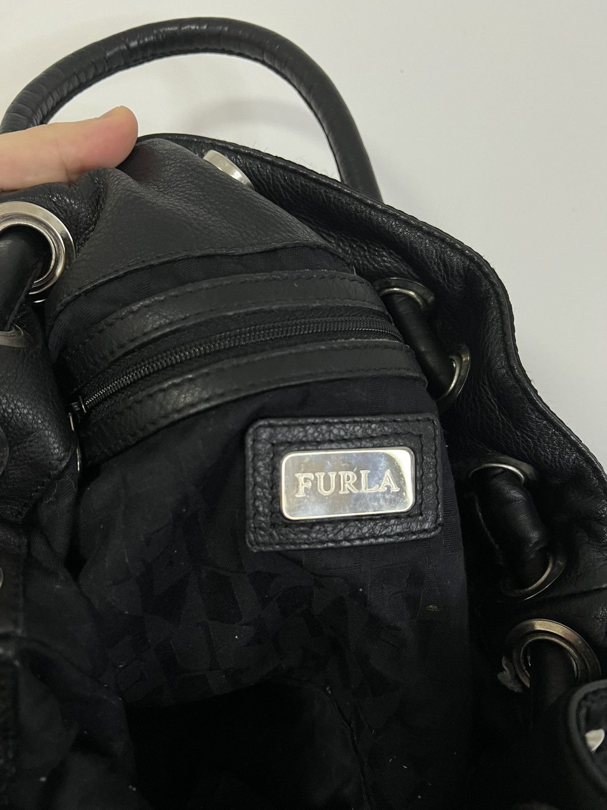 Furla Furla black satin bag double leather handles Size ONE SIZE - 5 Thumbnail