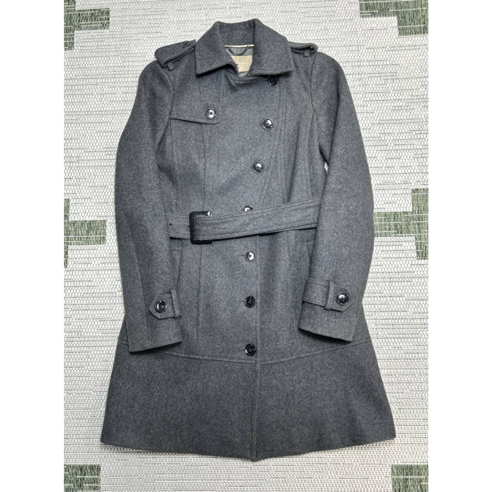 Banana Republic VINTAGE Banana Republic Trench Coat Womens 0 Gray Wool Belted Waist Single Breasted Size XS / US 0-2 / IT 36-38 - 2 Thumbnail