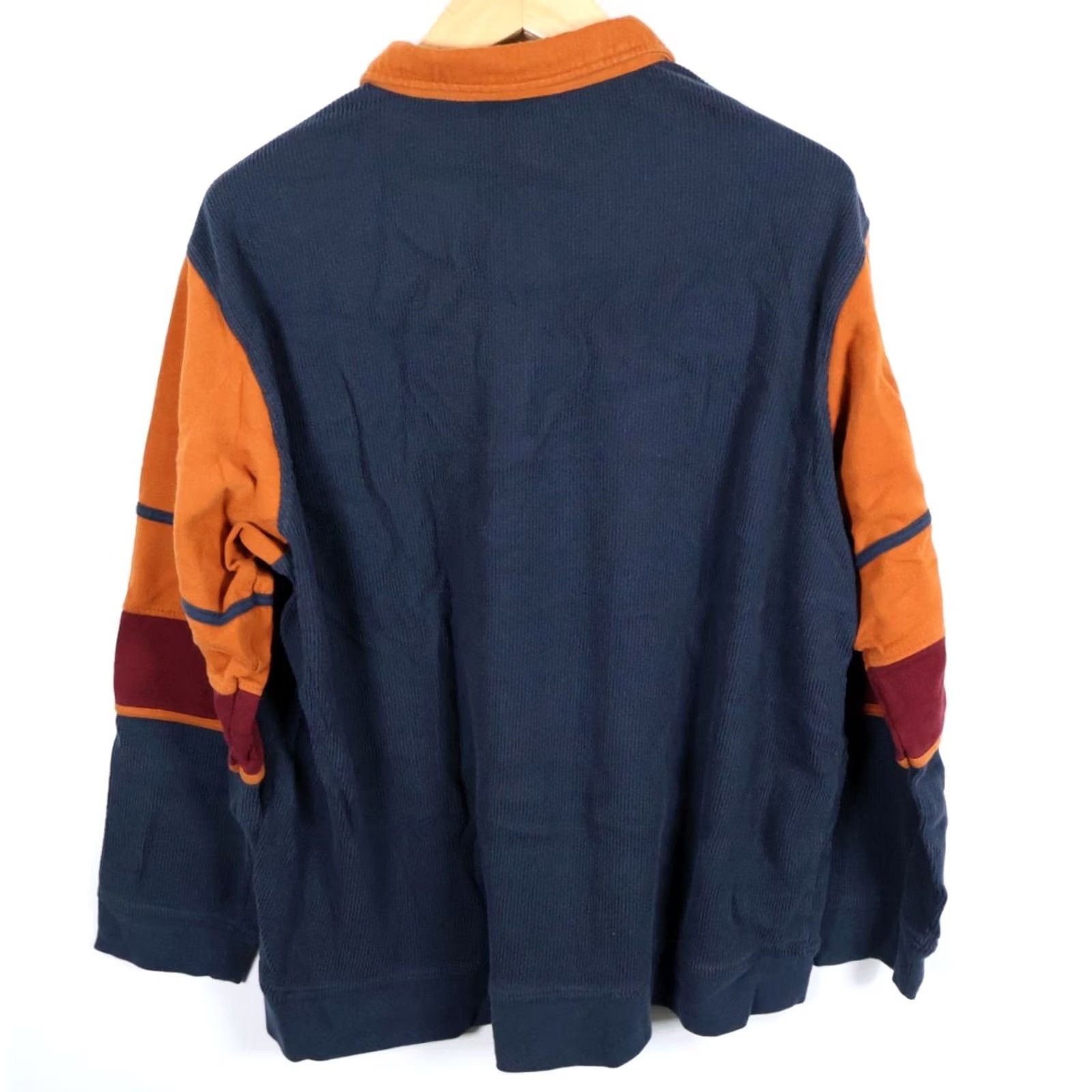 Haband 90s Waffle Knit Polo Shirt Mens 3XL Blue Orange Striped Long Sleeve Vintage VTG Size US XXL / EU 58 / 5 - 2 Thumbnail