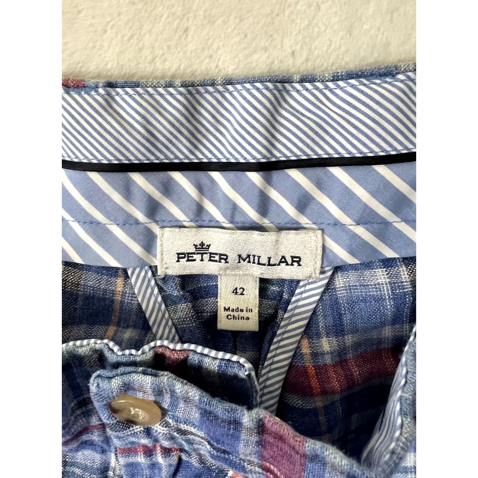 Peter Millar Peter Millar Shorts Mens 42 Blue Plaid Linen Chino Pleated 9 Inseam Casual Size US 42 / EU 58 - 4 Thumbnail