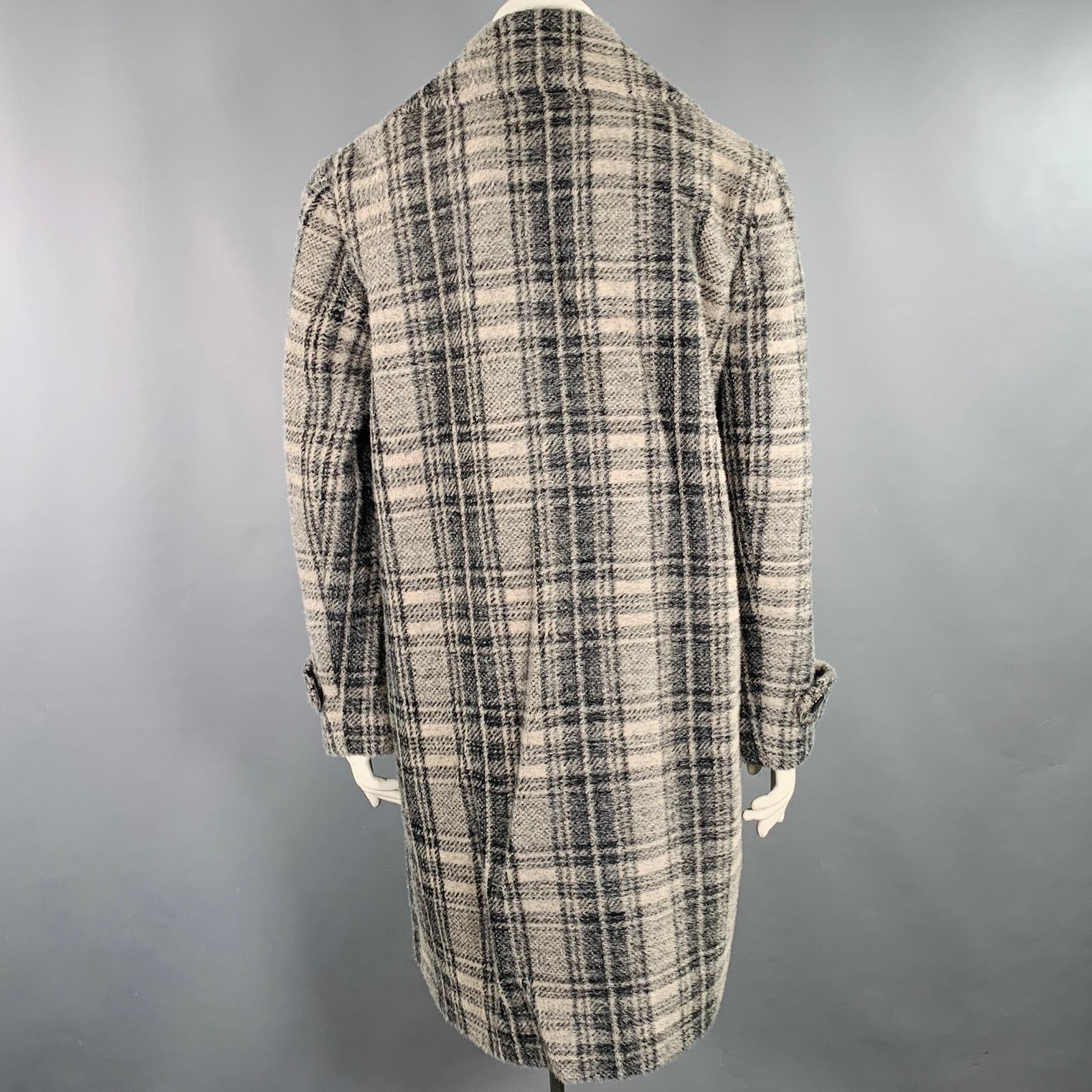 Elie Tahari Grey Black Nylon Blend Plaid Double Breasted Coat Size L / US 10 / IT 46 - 3 Thumbnail