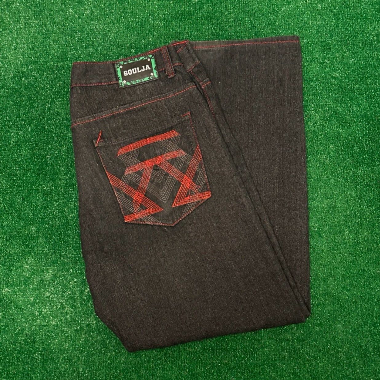 Vintage VINTAGE Soulja Jeans Baggy Hip Hop Skater Grunge VTG Mens 36 Black Red 36x32 Wide-Leg Jeans Mens Size US 36 / EU 52 - 5 Thumbnail