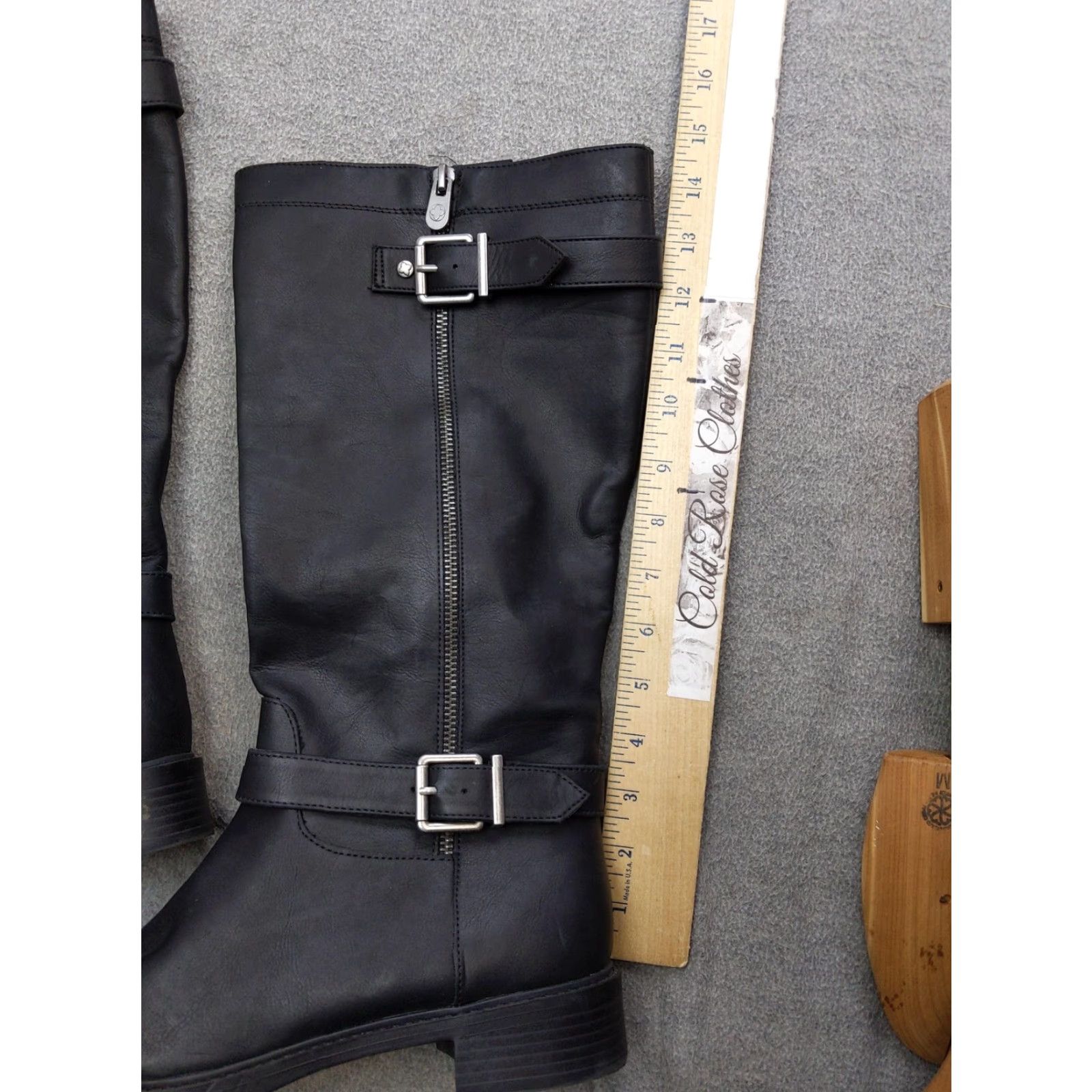 Vintage Kelly & Katie Boots Women's Knee High Riding Buckle Side Zip Black 9.5 M Adult Womens Block Heel Size US 10 / IT 40 - 3 Thumbnail