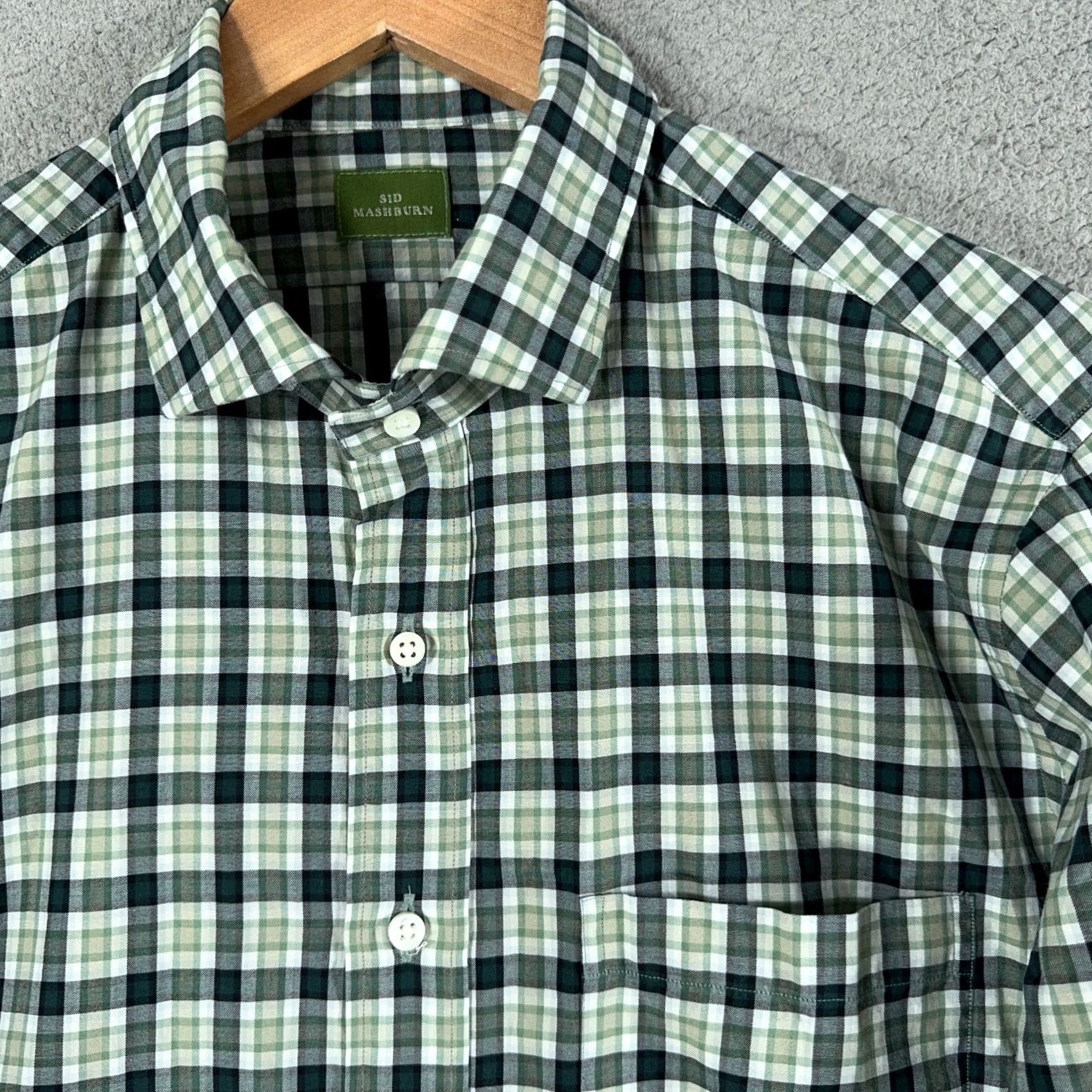Sid Mashburn Sid Mashburn Spread collar Shirt Mens M Slim Plaid Green Poplin Cotton Linen Button-Up Casual Classic Preppy Images 90s? Size US M / EU 48-50 / 2 - 2 Thumbnail