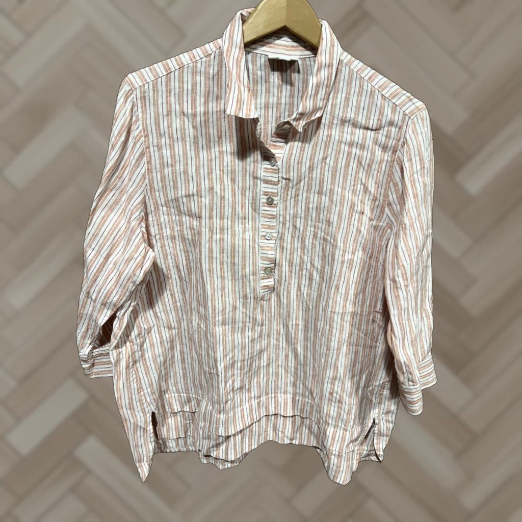 J. Jill J.Jill Love Linen White Striped Top Size L Casual Blouse Tunic Size L / US 10 / IT 46 - 1 Thumbnail