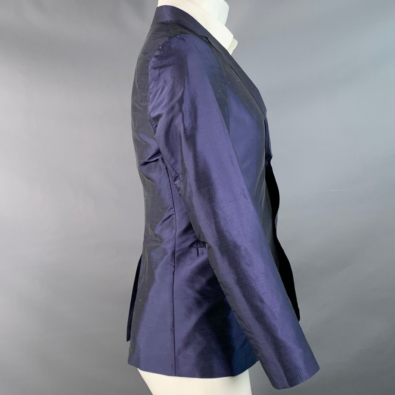 Emporio Armani EMPORIO ARMANI Regular Metallic Blue Silk Shantung Coat Size 34R - 2 Thumbnail