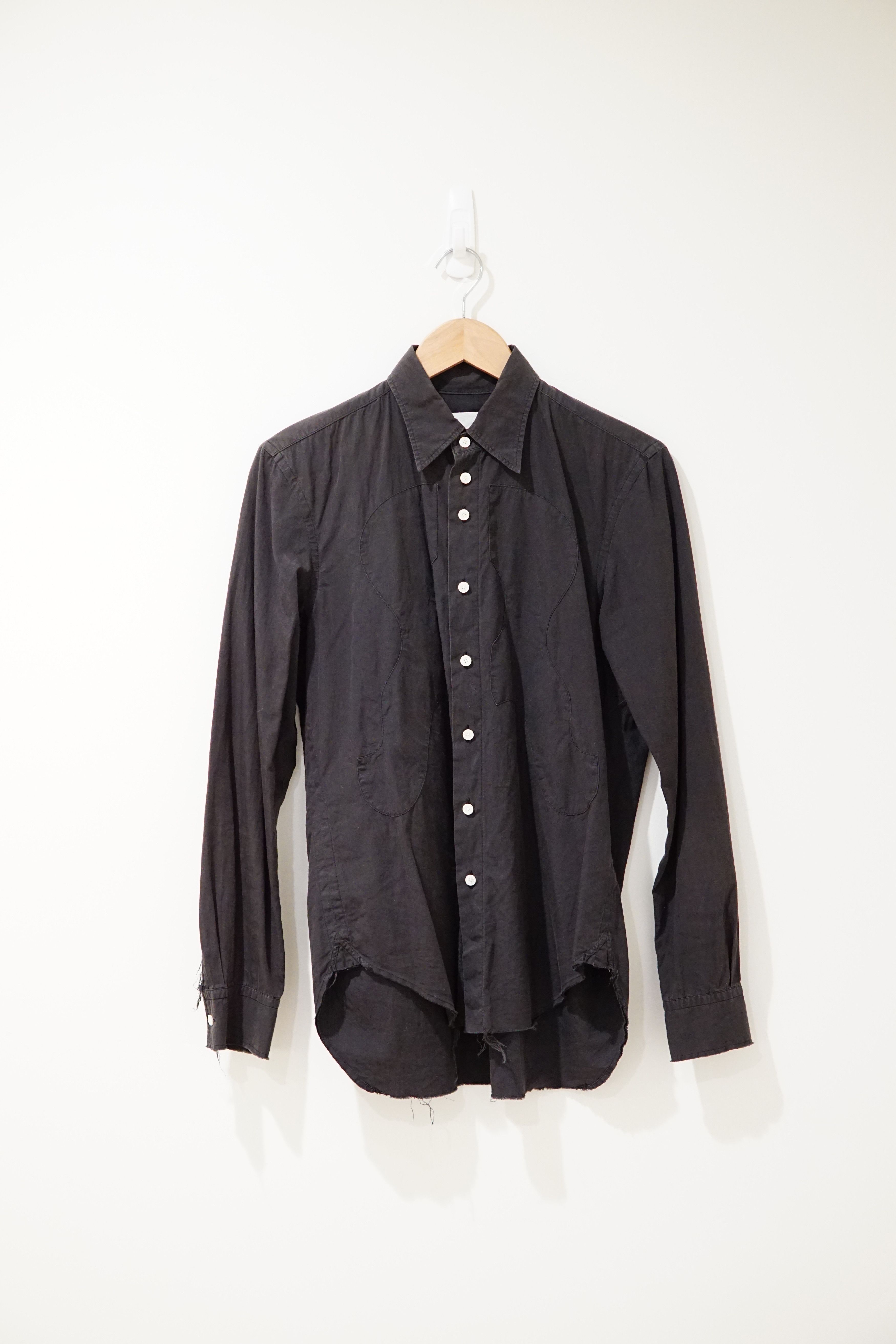 Silk Distressed Raw Hem Button Up Shirt