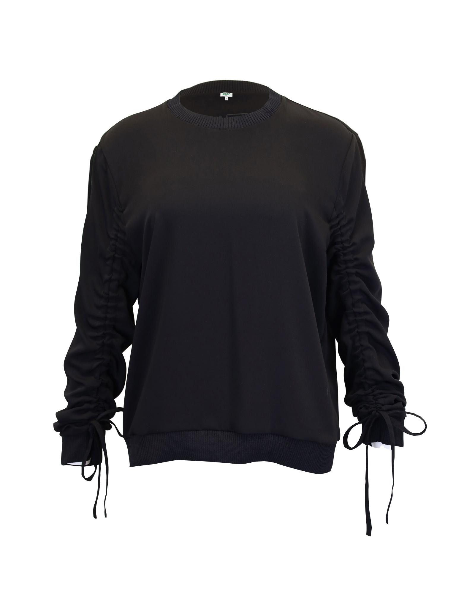 image of Drawstring Sleeve Black Polyester Sweater By Kenzo, Women's (Size XL)