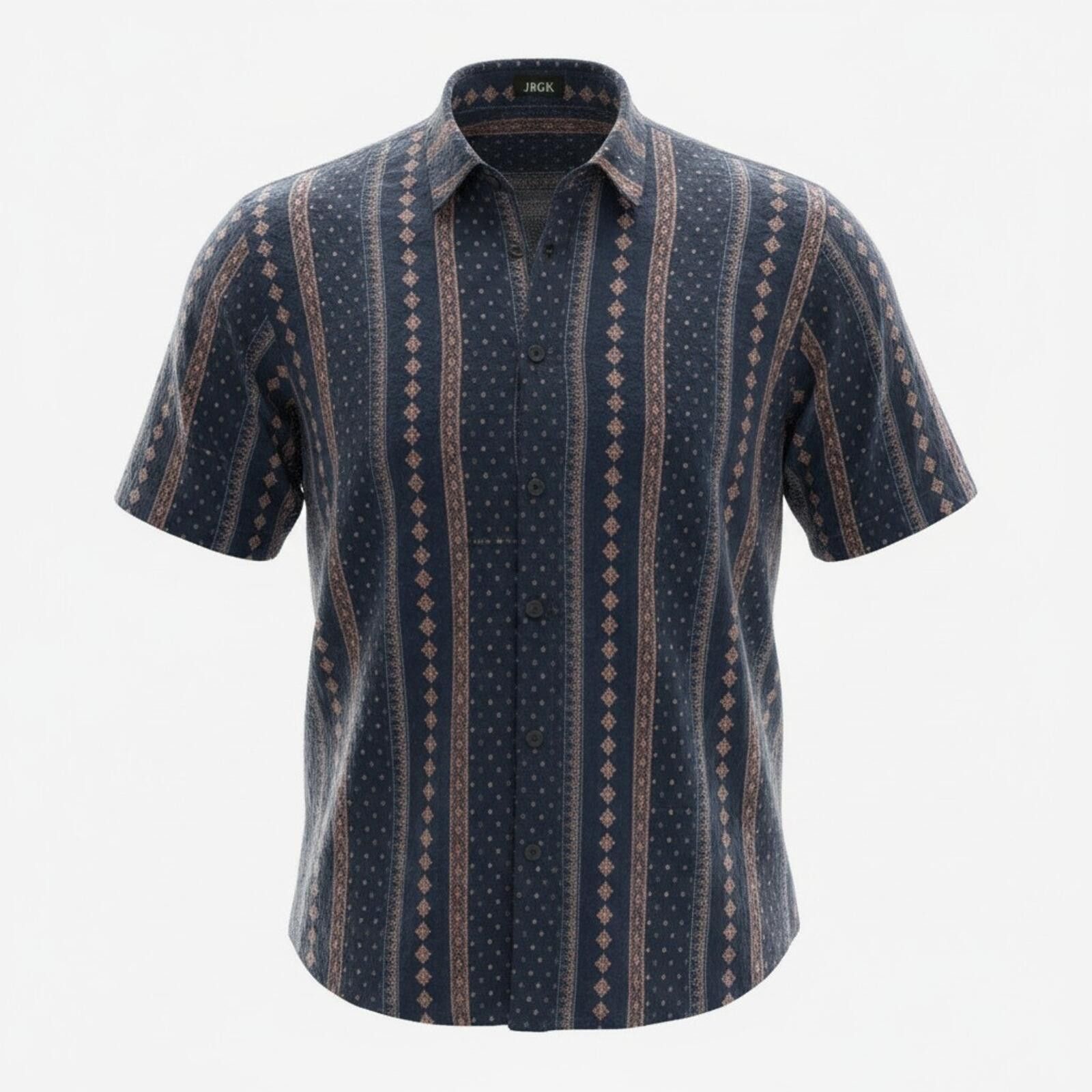 Other 3XL Short-Sleeve Button-Down Navy Geometric Stripe Shirt Size US XXL / EU 58 / 5 - 1 Thumbnail