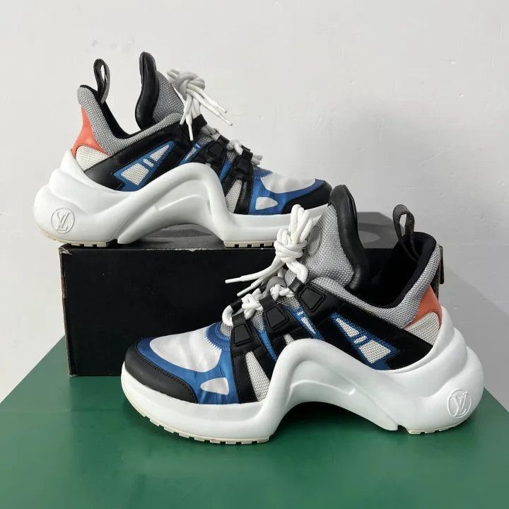 Louis Vuitton Louis Vuitton Leather Sneakers in White and Blue -2508 Size US 7.5 / EU 40-41 - 8 Thumbnail