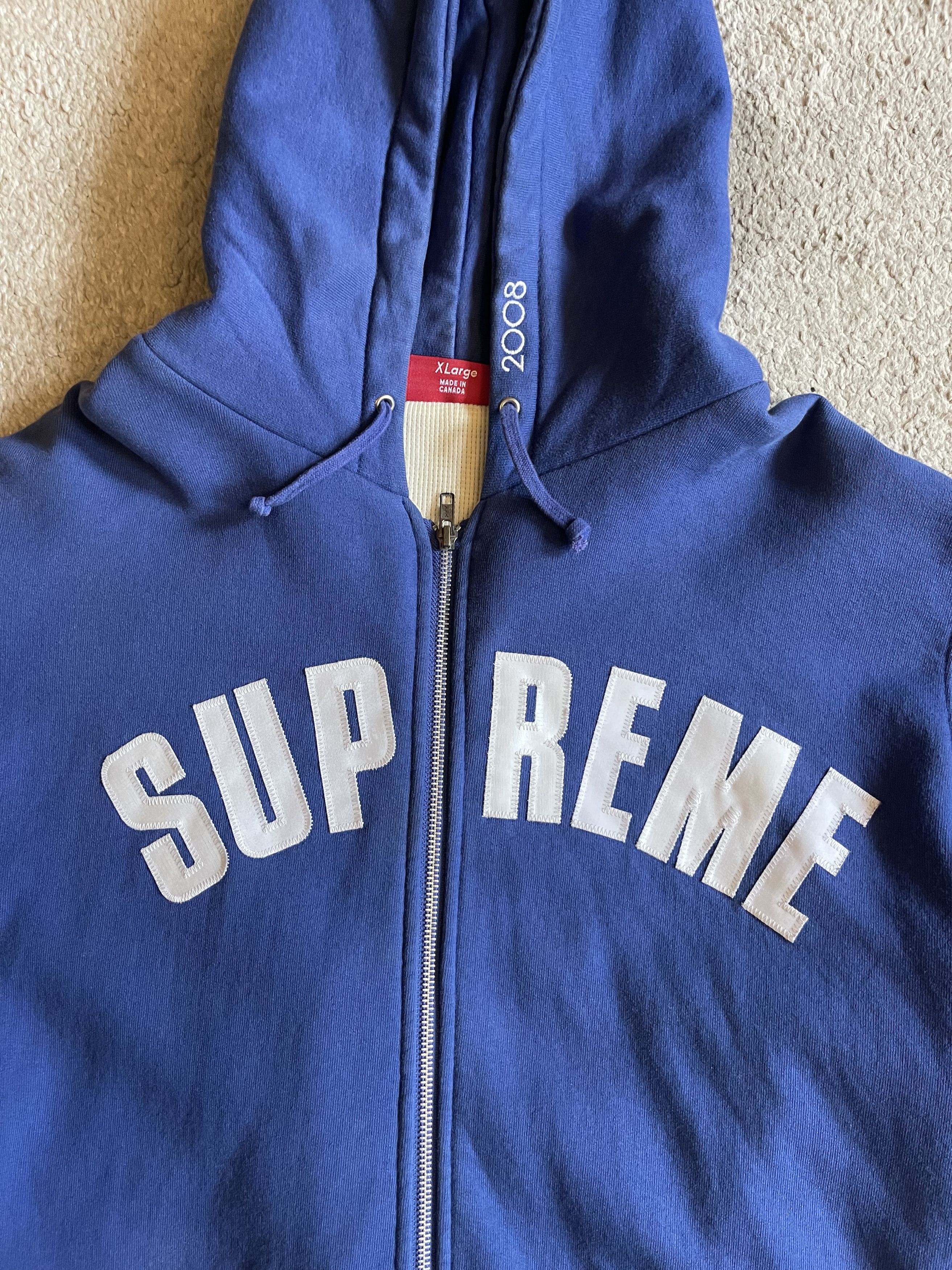 image of Supreme Arch Logo Waffle Thermal Zip Up Hoodie Fw2007 in Blue, Men's (Size XL)