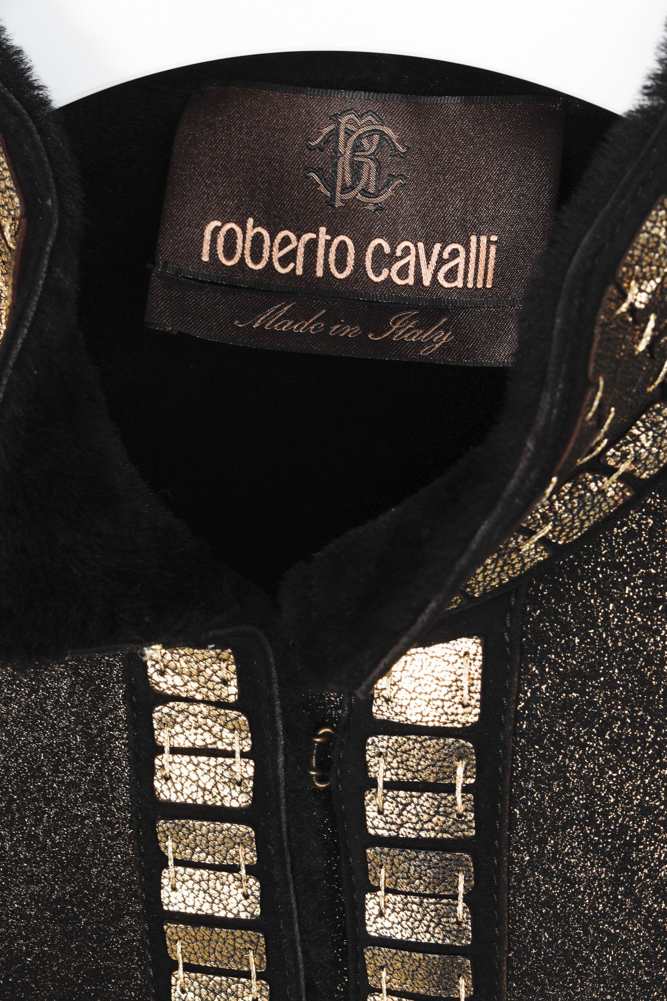 Roberto Cavalli Roberto Cavalli Embellished Black Gold Sheepskin Jacket Size M / US 6-8 / IT 42-44 - 4 Thumbnail
