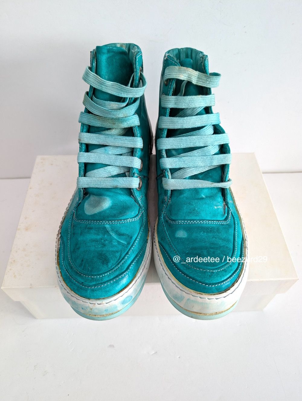 A1923 *NEW* OIL CAVALLO HIGH TOP SNEAKERS MINT Size US 7 / IT 37 - 3 Thumbnail