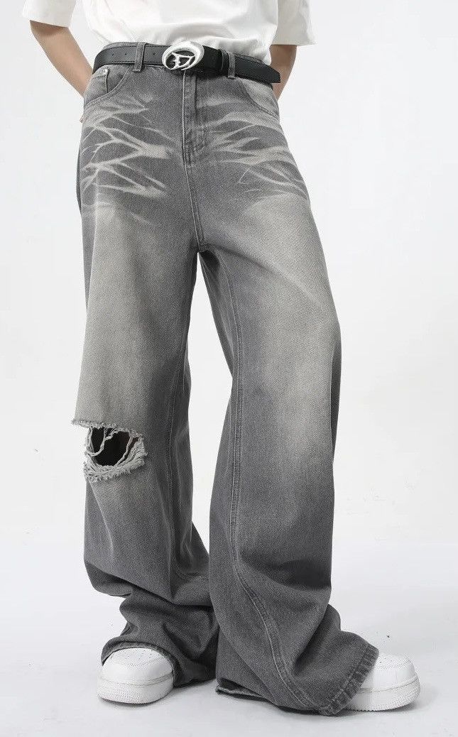 Japanese Brand × Jean × Vintage Men Distressed Straight Wide Leg Contrast Jean Size US 33 - 3 Thumbnail