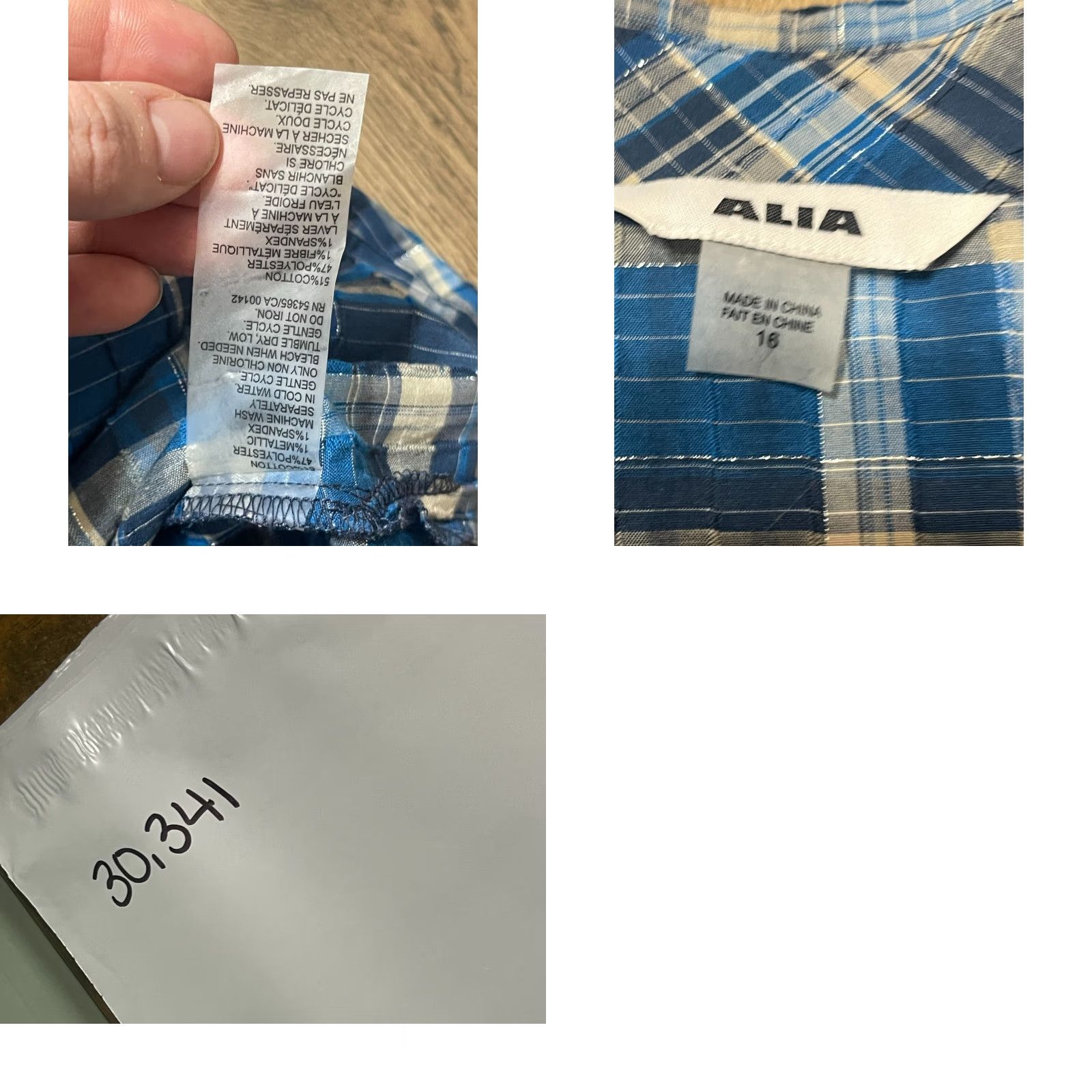 Vintage Alia Shirt Women's Button Up Long Sleeve Plaid Blue Cream Size 16 Size XXL / US 16-18 / IT 52-54 - 8 Thumbnail