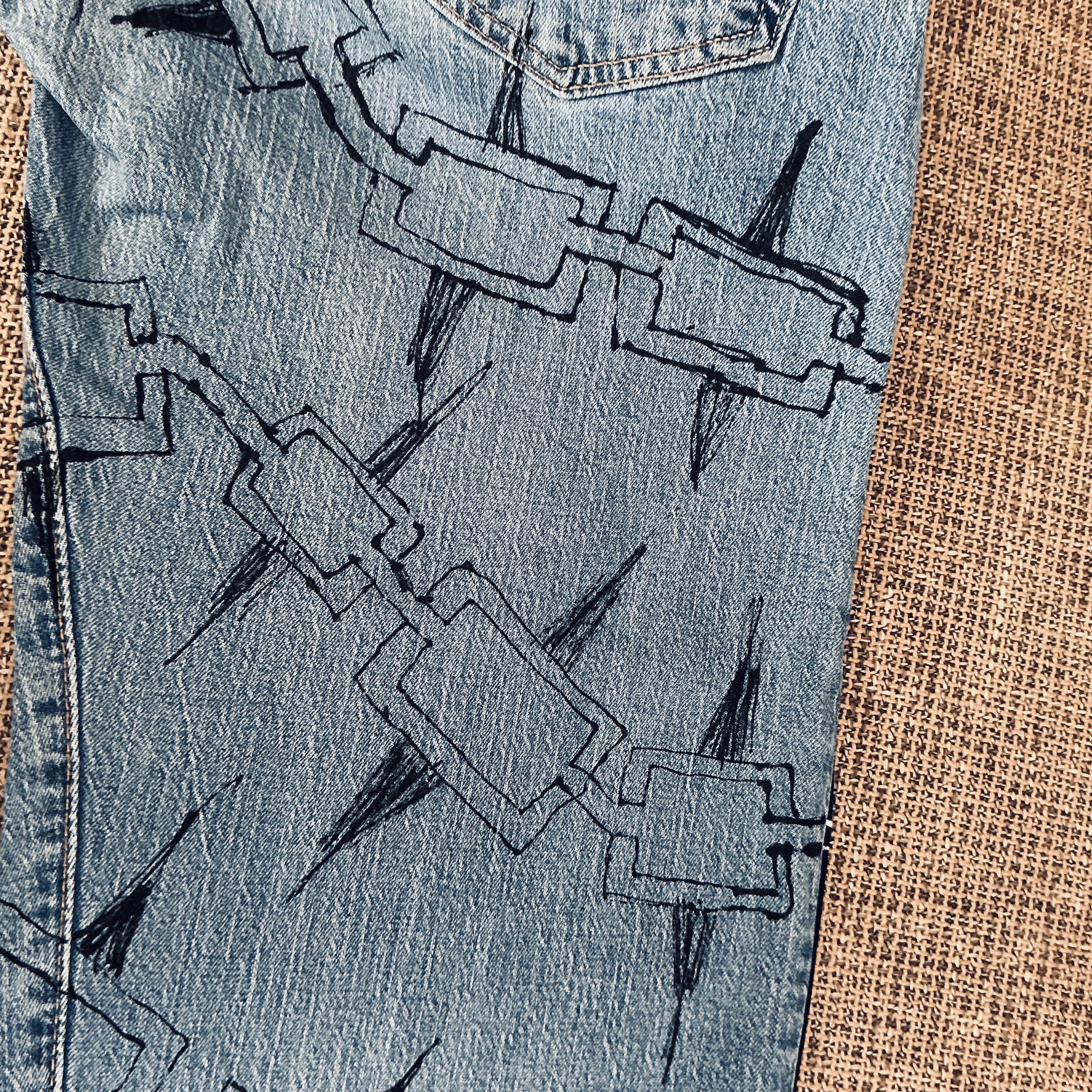 Other 1/1 Custom Hand-Modified Graphic Jeans Black Panel Size L Size US 33 - 13 Thumbnail