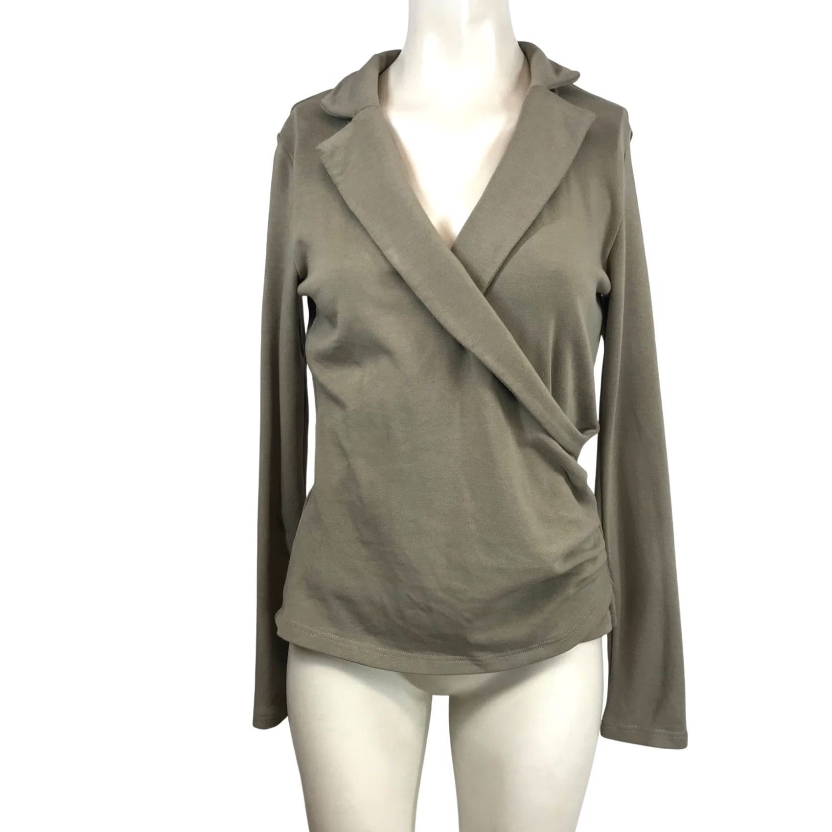 Vintage OGL Move Top Size Large Taupe Brown Wrap Front Long Sleeve Notched Lapel Size L / US 10 / IT 46 - 2 Thumbnail