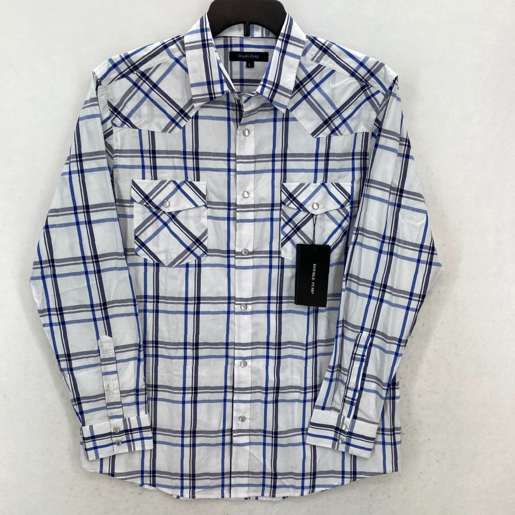 Doublet Double Pump Western Shirt Mens Large Blue Plaid Pearl Snap Cowboy Rodeo Button-Up Shirt Size US L / EU 52-54 / 3 - 2 Thumbnail