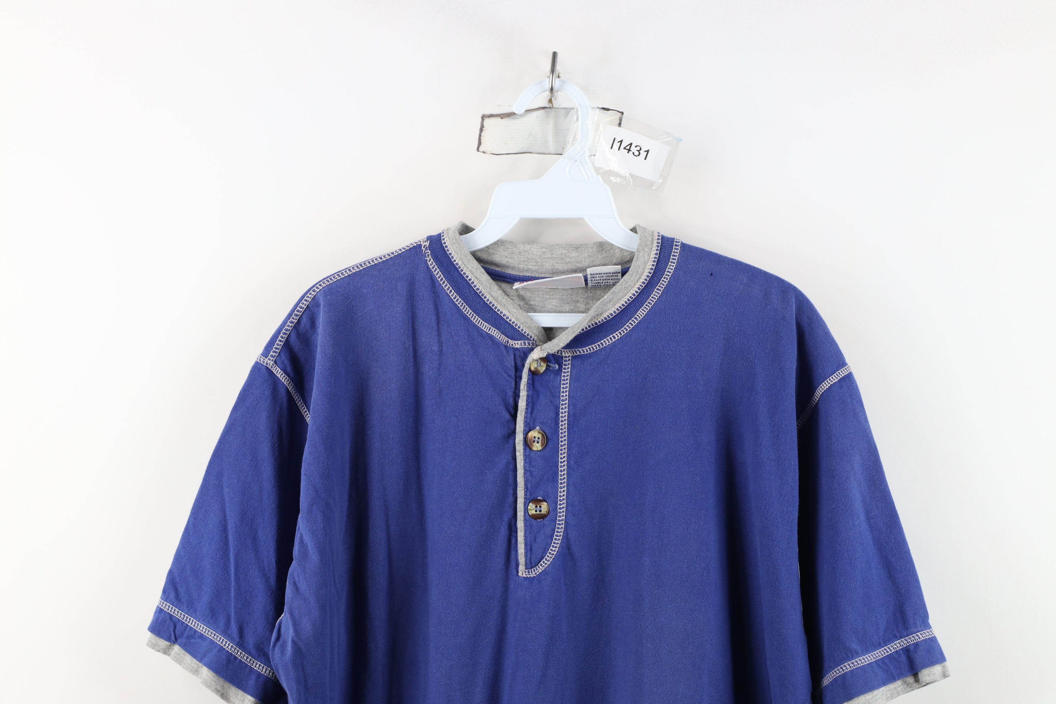 Vintage Vintage 90s MLB Baseball Faded Layered Henley T-Shirt Blue Size US L / EU 52-54 / 3 - 2 Thumbnail