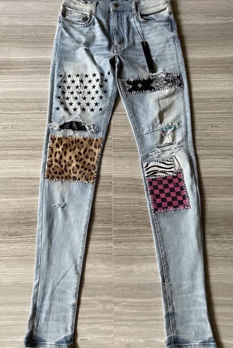 Amiri Amiri Classic Cashew Flower Pink Checkered Patchwork Denim Size US 32 / EU 48 - 1 Thumbnail