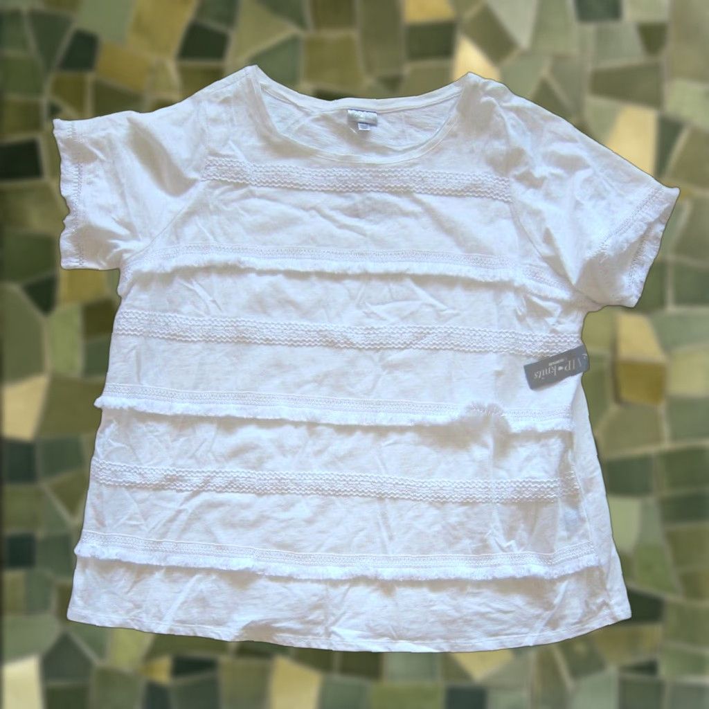 Avenue Avenue VIP Knits Blouse Shirts 22/24 White Fringe Short Sleeve Peasant 100% Cotton NWT Women Size 3XL / US 20-22 - 1 Thumbnail
