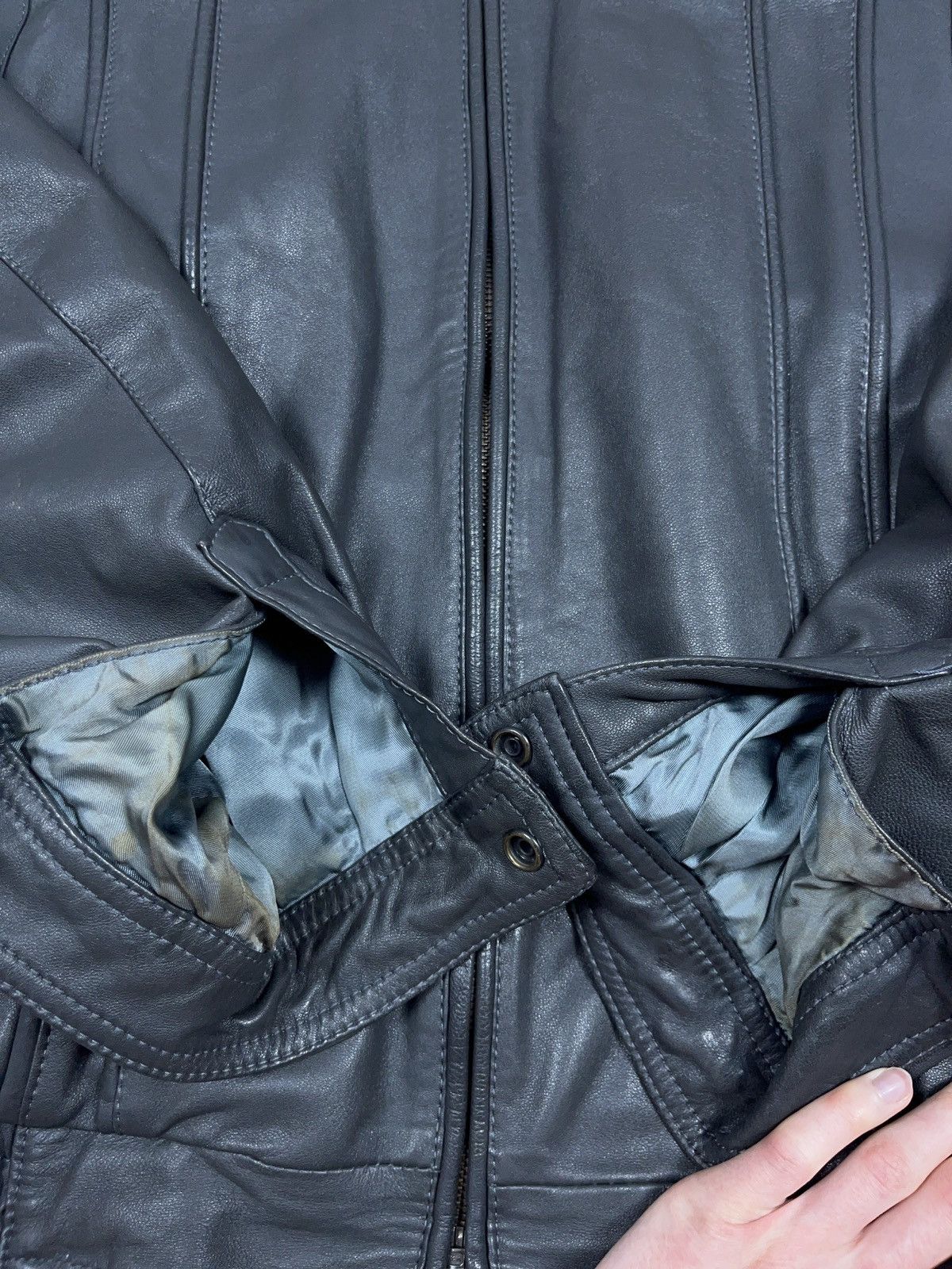 Genuine Leather ➕ vintage gray genuine leather boxy racing moto jacket opium Size US L / EU 52-54 / 3 - 6 Thumbnail