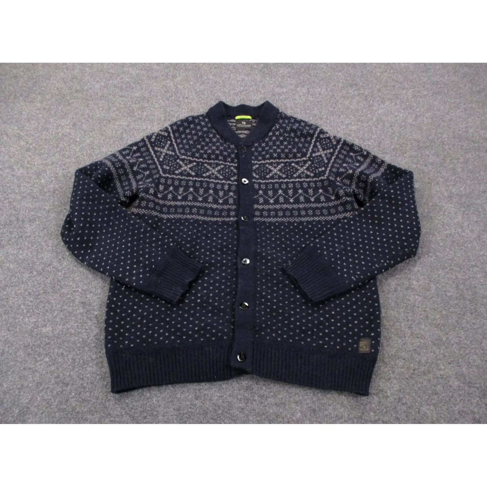 Scotch & Soda Scoth & Soda Mens Sweater Cardigan Heavyweight Thermal Long Sleeve Blue Nylon Wool Geometric Knit Round Neck Casual L Size US L / EU 52-54 / 3 - 2 Thumbnail