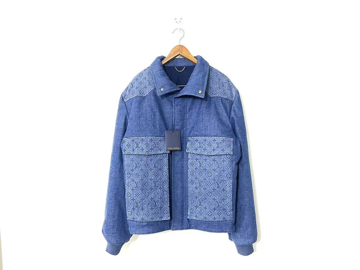 image of Louis Vuitton Monogram Padded Jacket in Blue, Men's (Size XL)