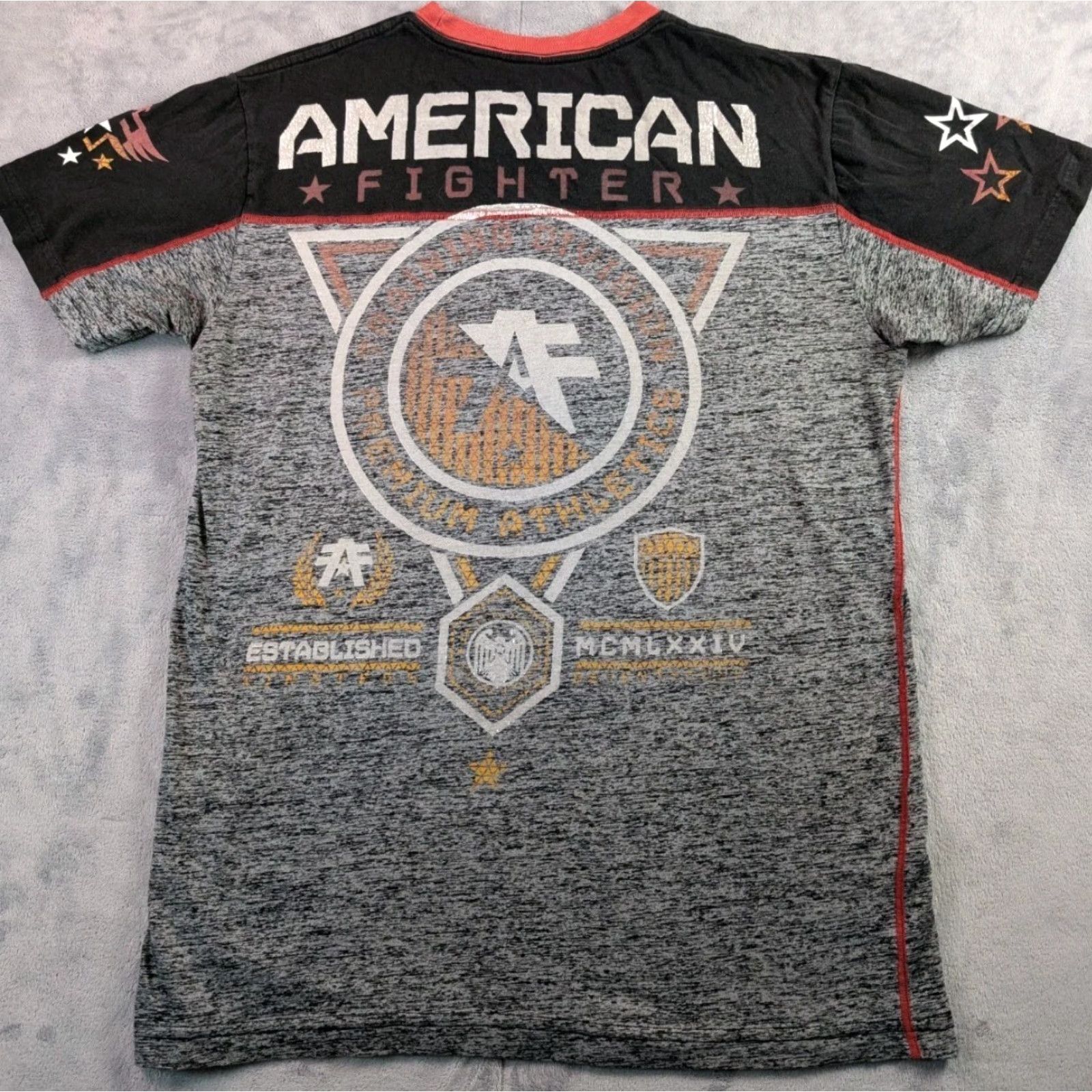 Vintage American Fighter T-Shirt Men Large Black Double Sided Short Sleeve Graphic Print Logo USA 90s Theme Muscle MMA Sports Cotton Crew Neck Mens Size US L / EU 52-54 / 3 - 7 Thumbnail