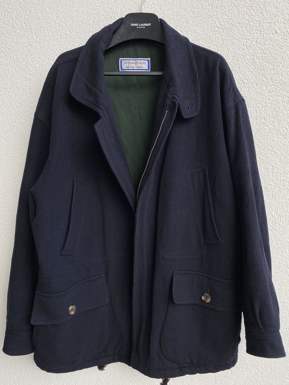 image of Vintage x YVES Saint Laurent 90's Wool YSL Jacket Warm YSL Bomber Short YSL Coat in Dark Navy (Size