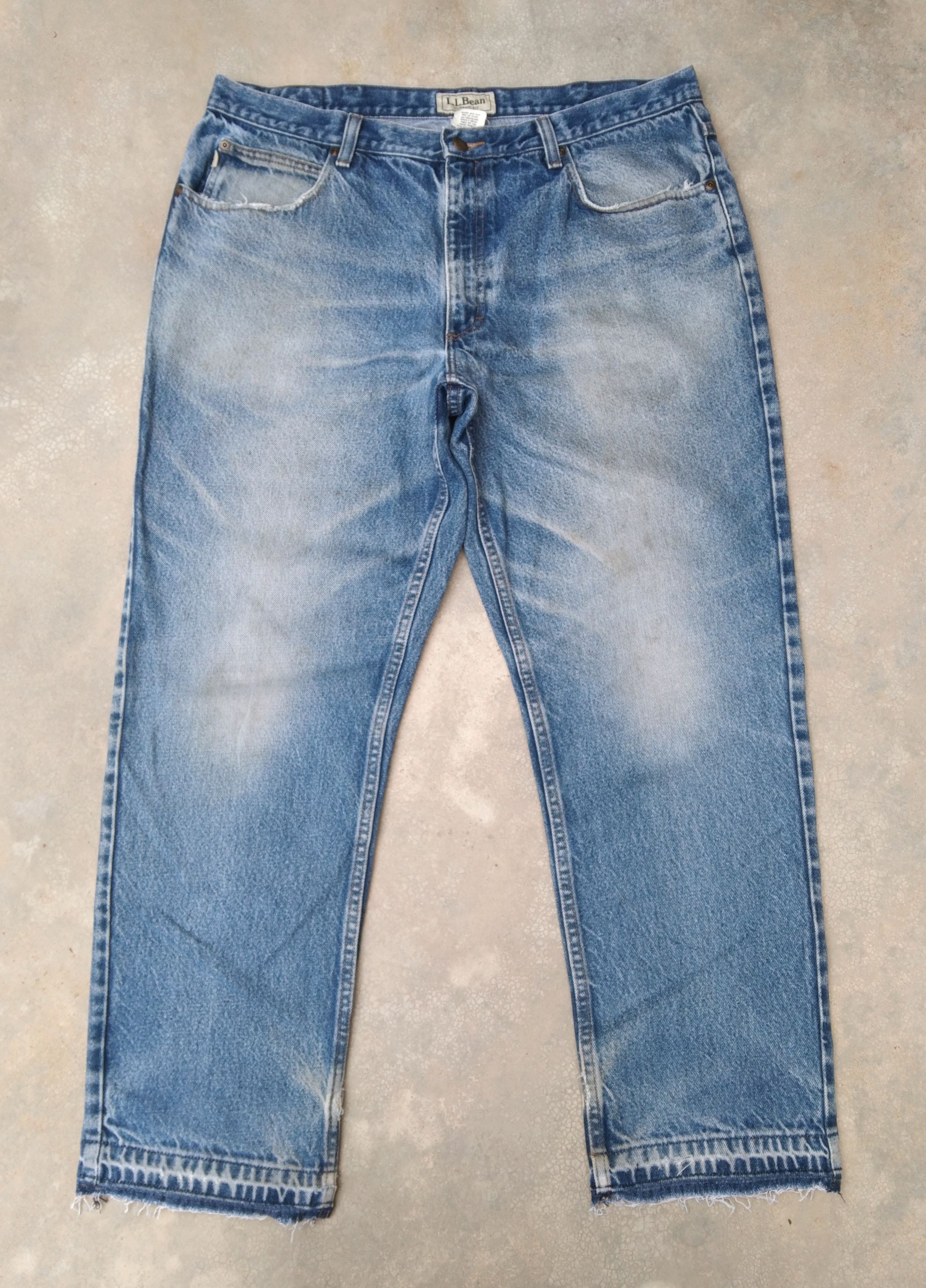 image of L.l Bean Released Hem Distressed Jeans 36X29.5 in Blue, Men's