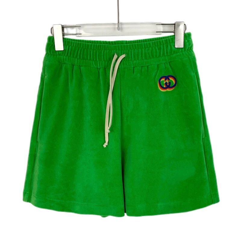 Gucci Size XS Green logo embroidered cotton velvet drawstr