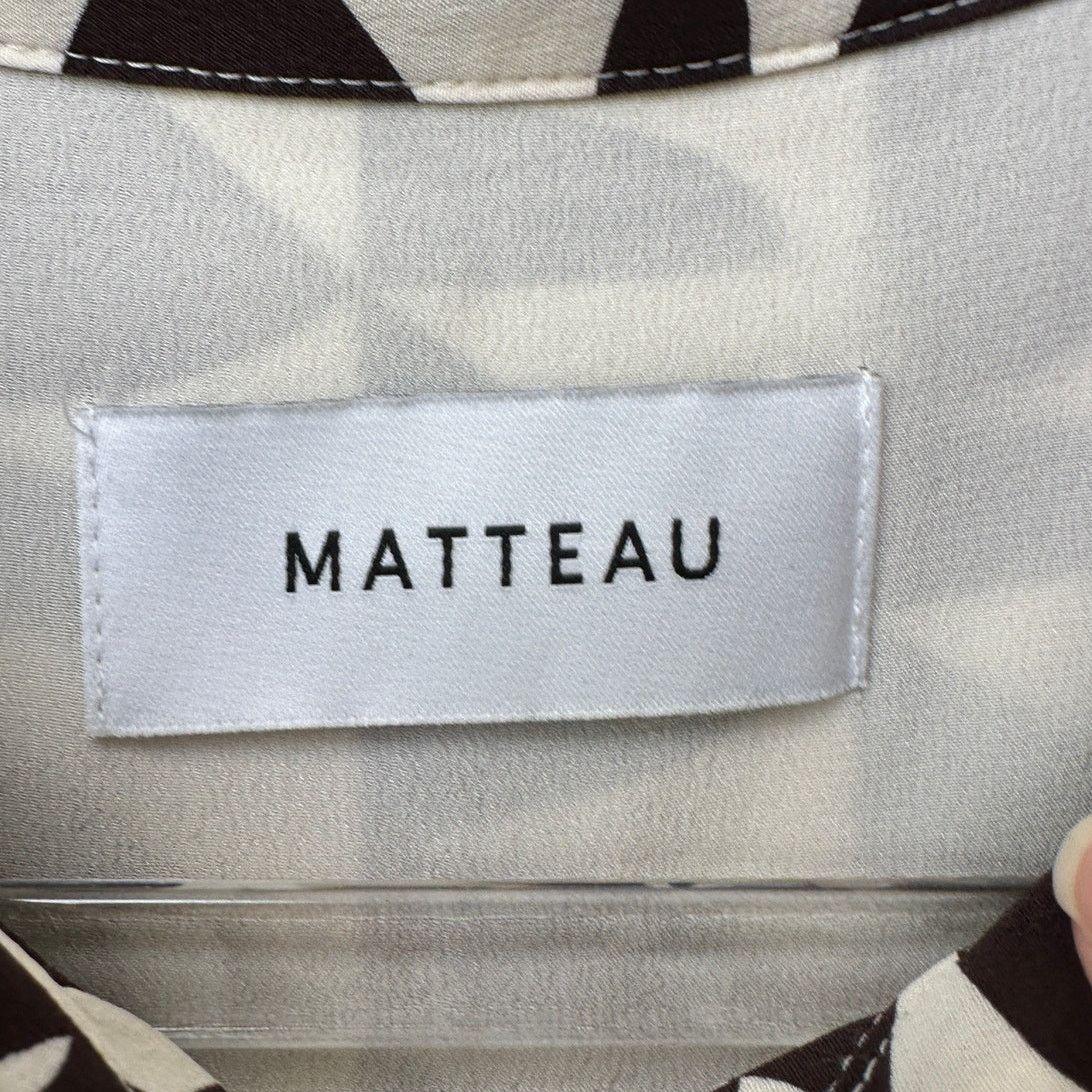 Matteau Matteau Cream Brown Geometric Silk Button Front Shirt US 10 Size L / US 10 / IT 46 - 8 Thumbnail