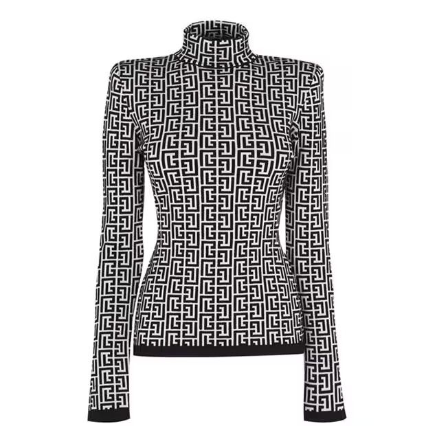 Balmain o1g2r1mq0924 Monogram High Neck Jumper in Black & White Size XS / US 0-2 / IT 36-38 - 1 Thumbnail