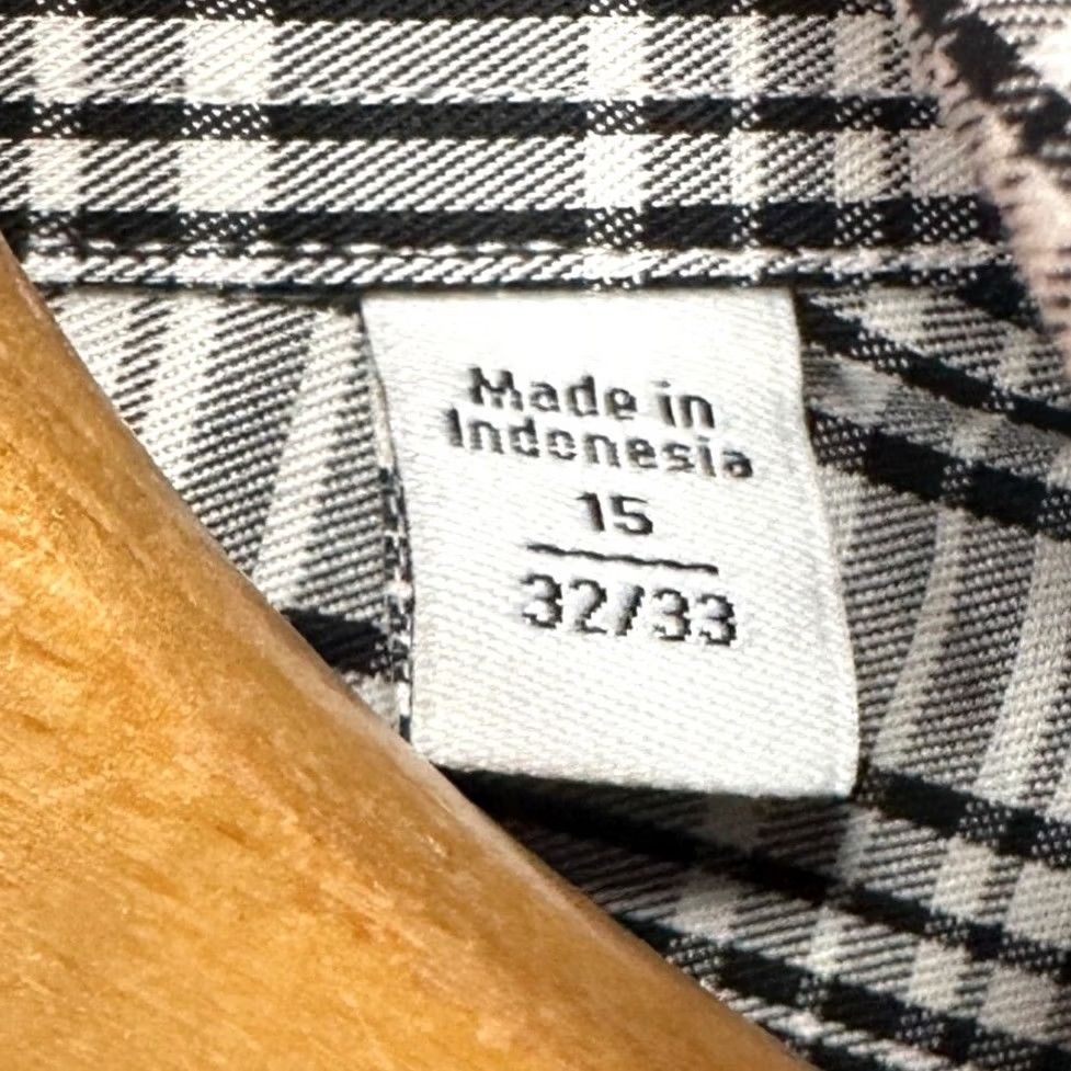 Calvin Klein Calvin Klein Mens Dress Shirt 15 32-33 Black White Plaid Long Sleeve Stretch NEW Size 40R - 6 Thumbnail