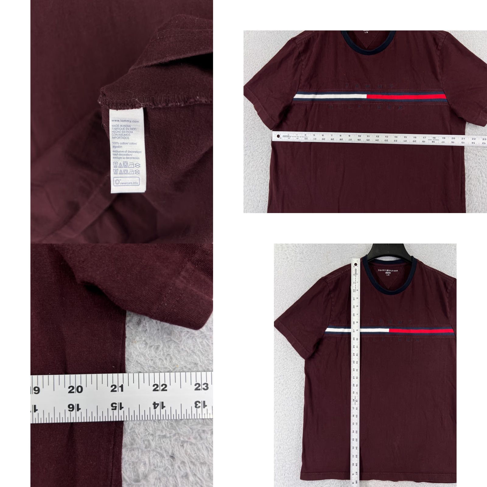 Tommy Hilfiger VINTAGE Tommy Hilfiger Shirt Men’s L Red Stripe Crew Neck 100% Cotton Logo All Seasons Short Sleeve - Mens Size US L / EU 52-54 / 3 - 8 Thumbnail