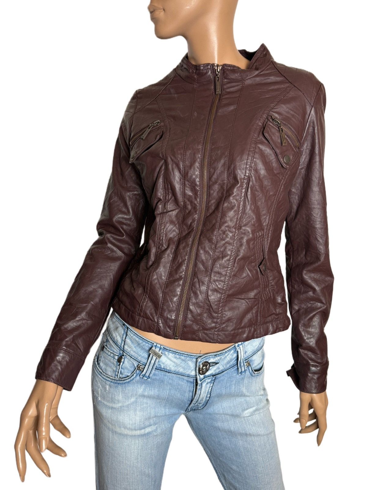 Other Y2K Faux Leather Jacket Vintage 2000s Biker Moto Style Size XS / US 0-2 / IT 36-38 - 1 Thumbnail