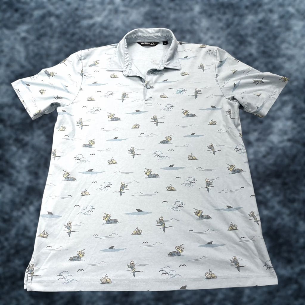 TravisMathew Travis Mathew Polo Shirt Mens Large Blue Going Rogue Bird Beach Floral Golf AOP Size US L / EU 52-54 / 3 - 1 Thumbnail