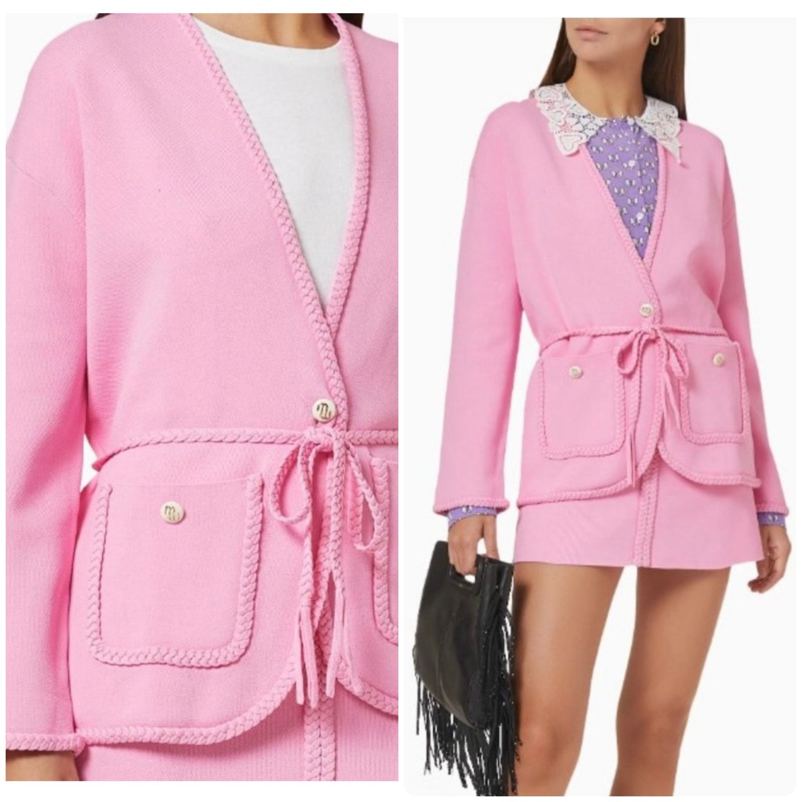 Maje Maje Madene Belted Knit Pink Cardigan Jacket Size 3 Large Size L / US 10 / IT 46 - 1 Thumbnail