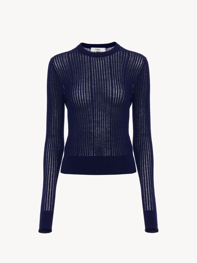 o1loc1c11125 Crewneck Fitted Sweater in Navy