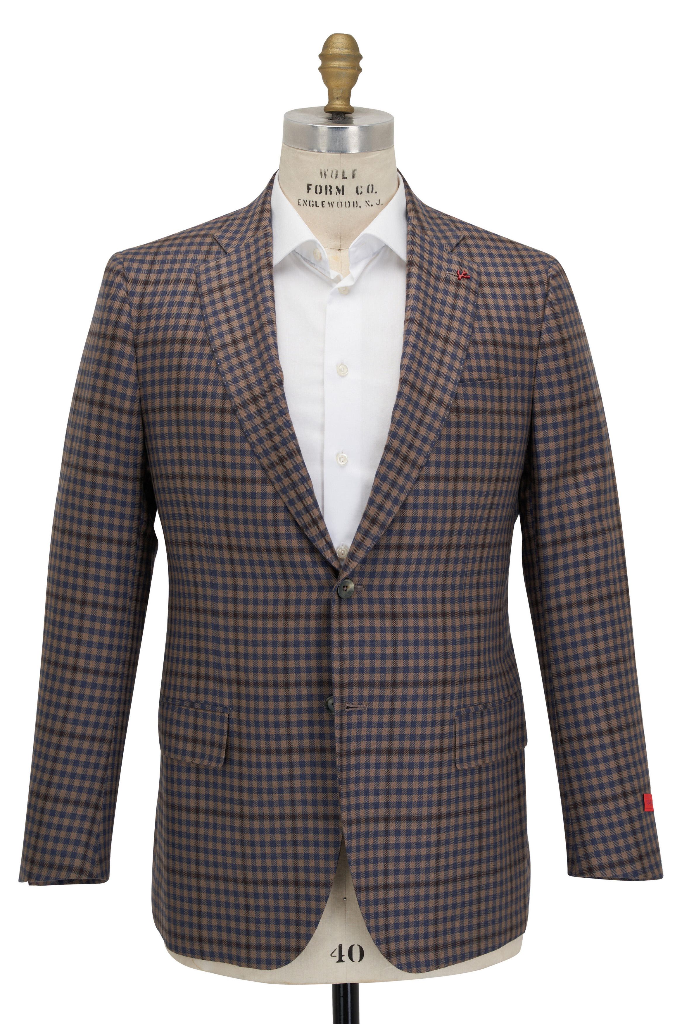 Isaia o1mtch0225 Check Sportcoat in Light Brown/Blue Size US M / EU 48-50 / 2 - 1 Thumbnail