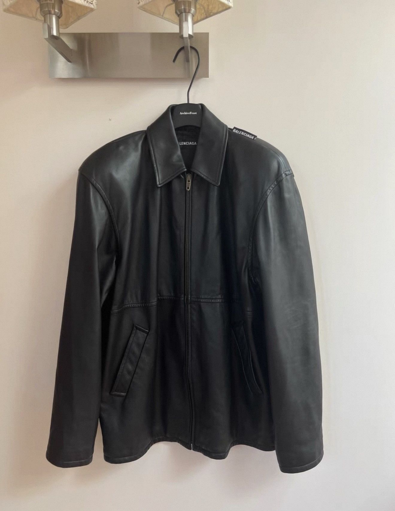 Balenciaga Balenciaga 19SS Lamb Skin Shoulder Pad Leather Jacket Size US XL / EU 56 / 4 - 1 Thumbnail