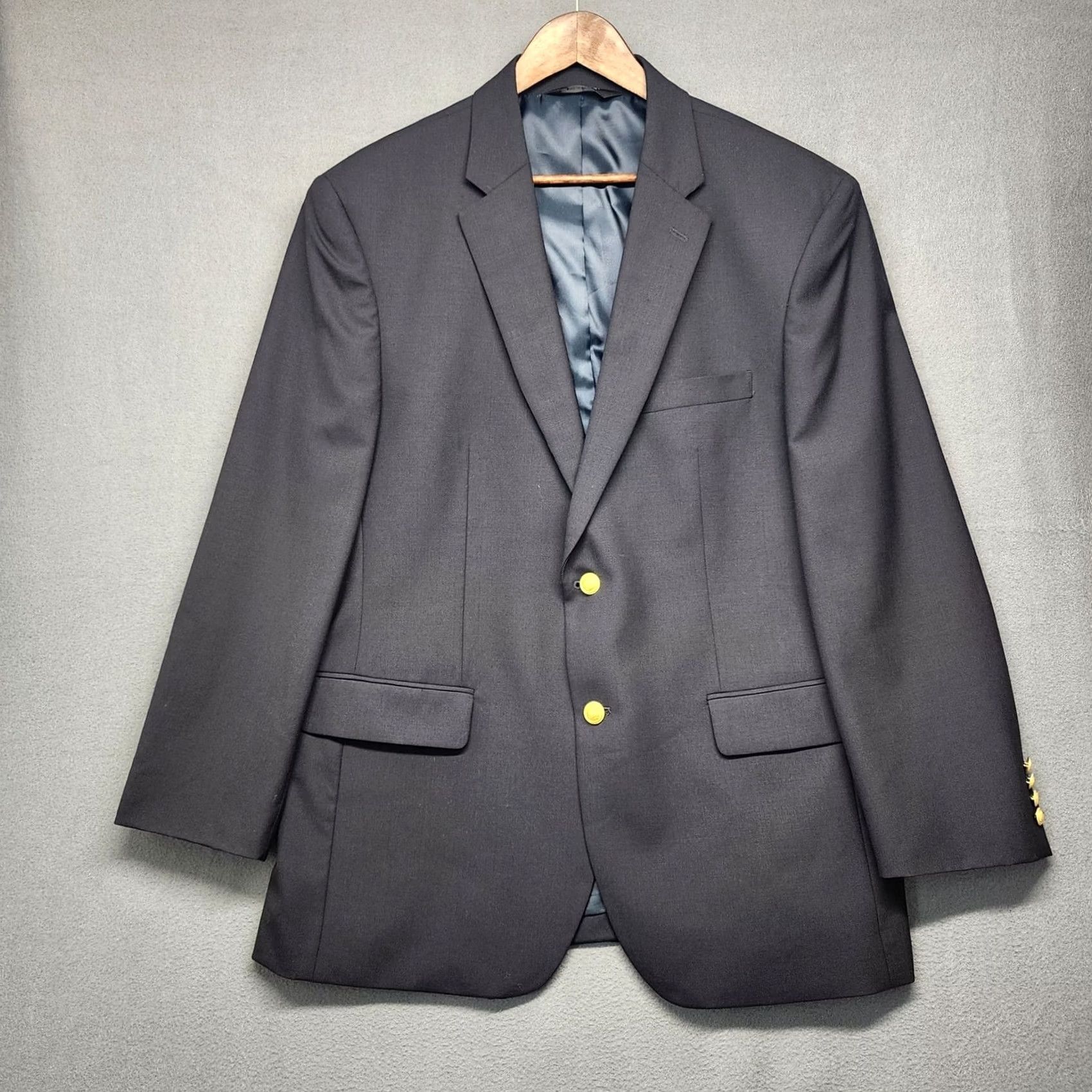Jos. A. Bank Jos A Bank Blazer Mens 42R Navy Blue Gold Button Traditional Fit Sport Coat Wool Size 42R - 2 Thumbnail