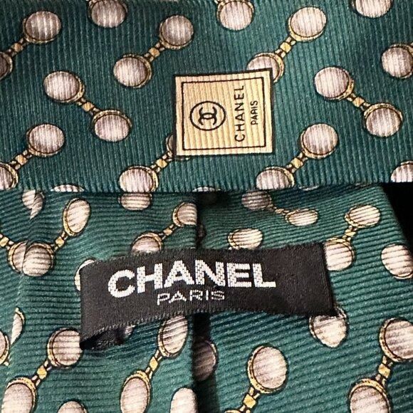 Chanel Chanel Silk Tie Mens Kelly Green Baroque Jewelry Gemstone Pe Size ONE SIZE - 5 Thumbnail