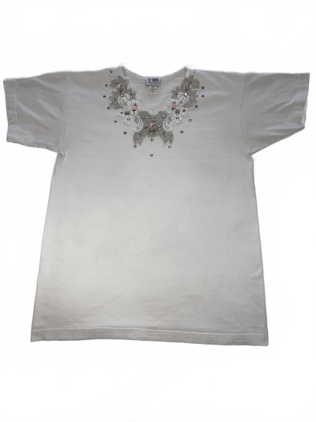 Designer Vintage Katy's Elegant Embroidered T-Shirt - Creme Size M / US 6-8 / IT 42-44 - 1 Thumbnail