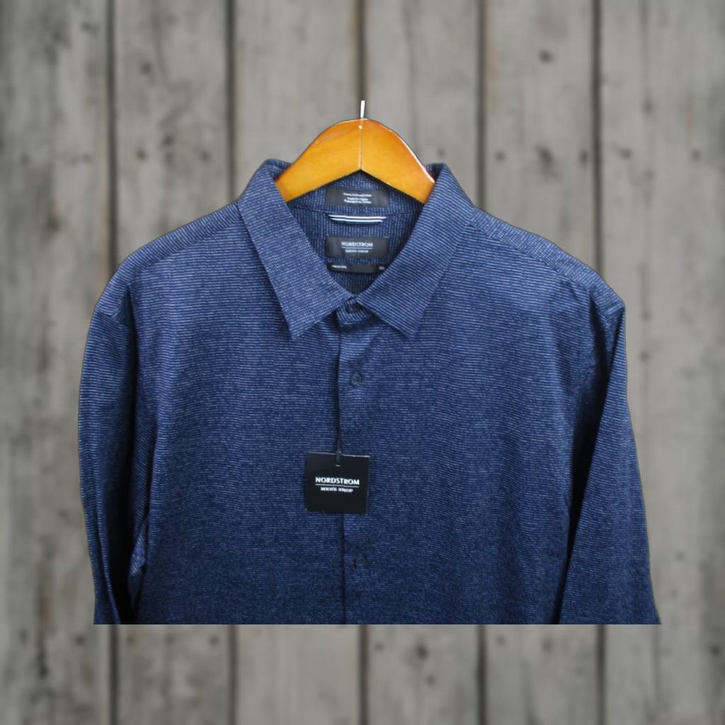VINTAGE Nordstrom Dress Shirt Navy Blue Dot Print Long Sleeve XL Button Up  Mens Modern Classic - No Iron, Slim Fit - normaconseils.fr