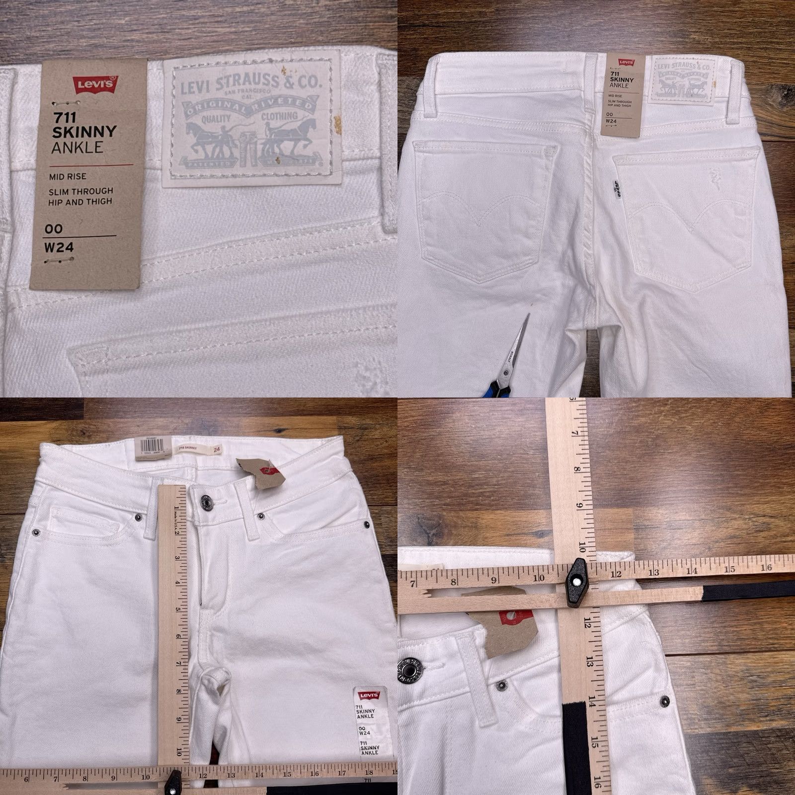 Levi's VINTAGE? No. Levi's 711 Skinny Jeans Womens 24 White Mid Rise Stretch Denim 5-Pocket Slim 26in Inseam Size 42" / US 20 - 9 Thumbnail