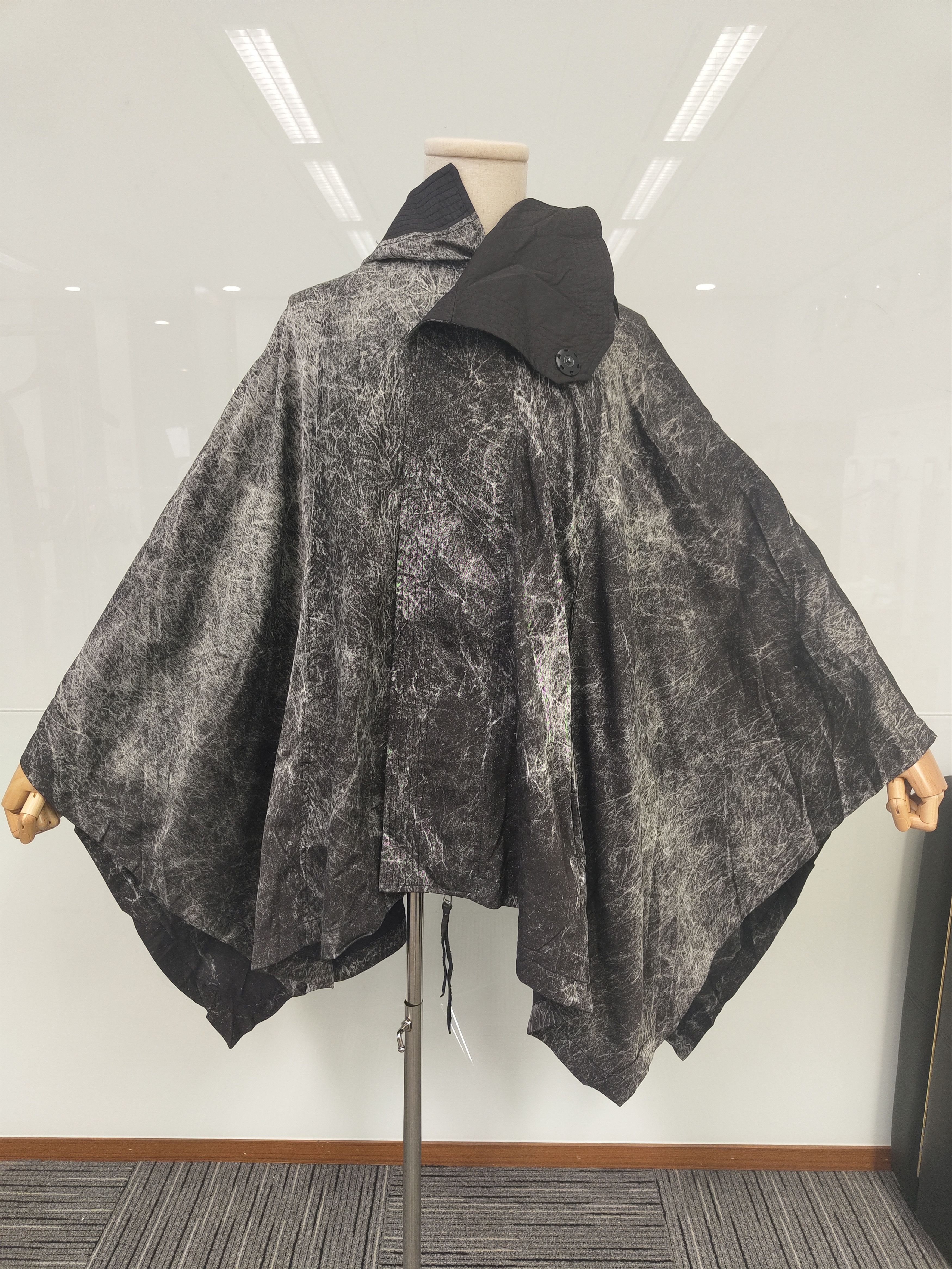image of Kmrii Charcoal Black Marble Print Hooded Cape, Men's (Size XL)