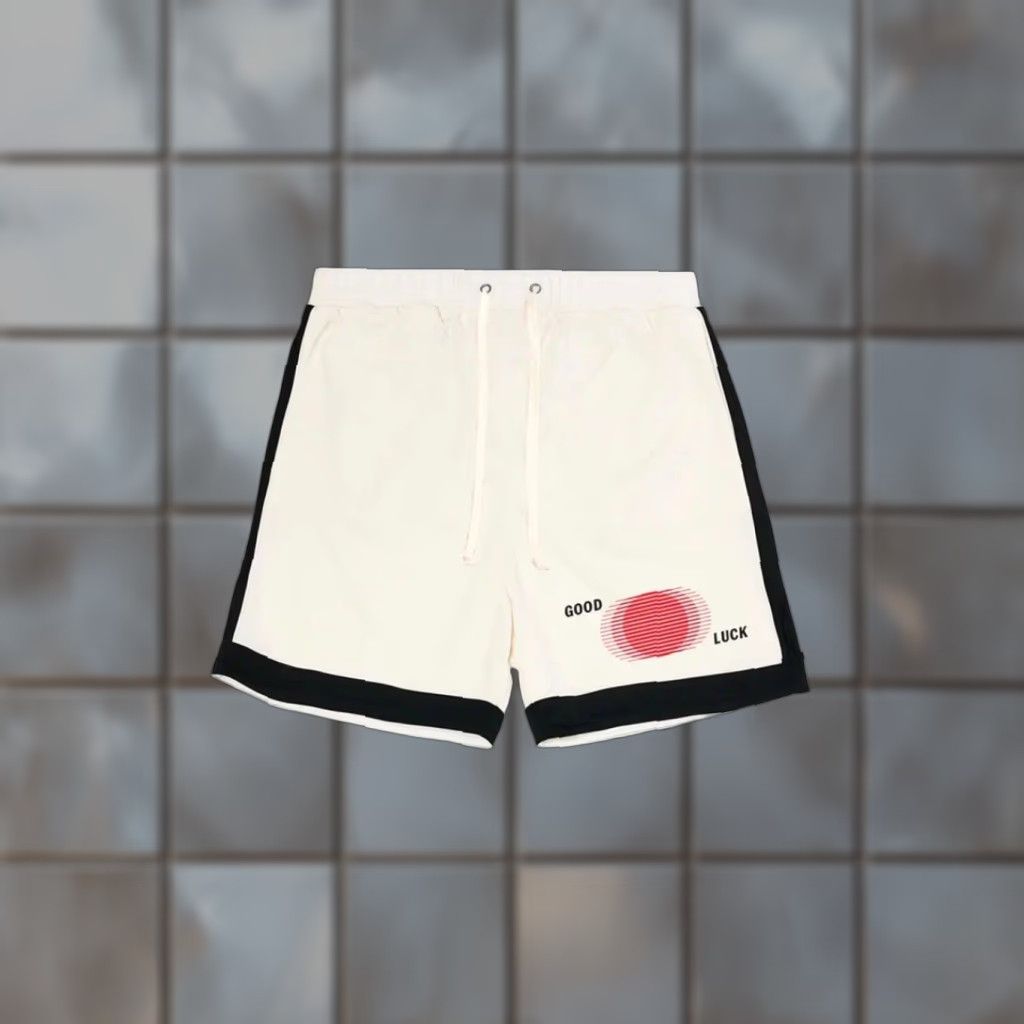 VINTAGE Mr. Saturday Good Luck 5” Inseam White Moto Drawstring Shorts Sz. S Mens Shorts Reg Multicolor Athletic Drawstring St.?